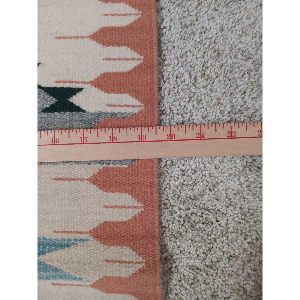 Vintage Saltillo Style Flatweave Rug 20x40 Natural Dyes EUC Aztec SW Tribal